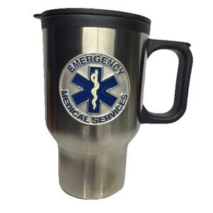 EMT Tumbler Star of Life Navy Blue Pewter 3D Medallion Paramedic Coffee Tea Gift